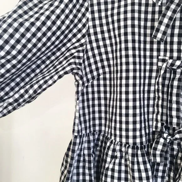 Retro Gingham Puff Sleeve Peplum Blouse Black White Size M - Picture 4 of 10